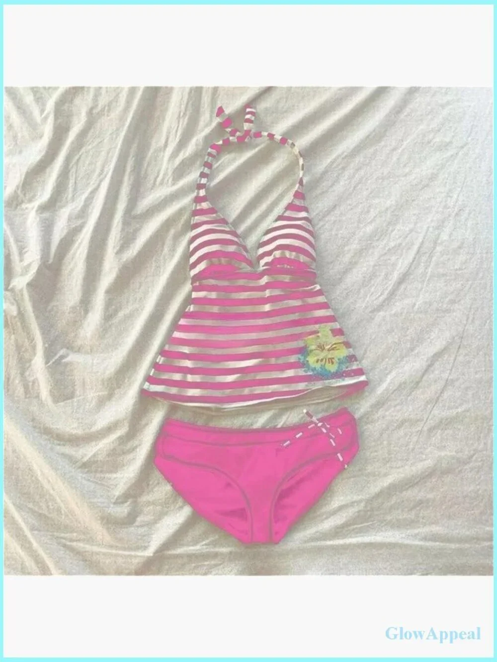 Y2K Striped Halter Neck Bikini Set - 2 Piece Swimsuit with Adjustable Straps